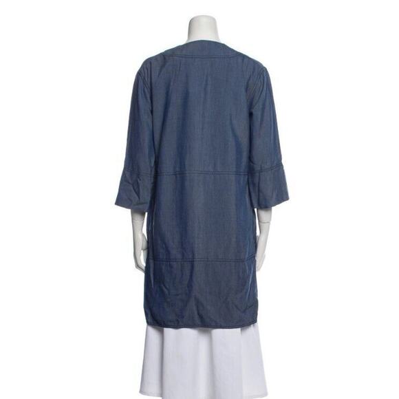 Vince S Chambray Mini Dress Blue V Neck Realxed Fit Tunic Pockets Shift - Picture 4 of 8